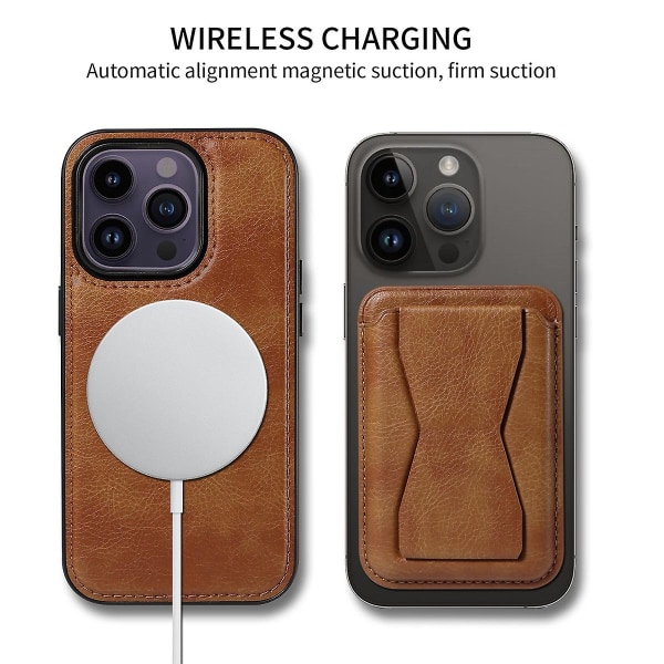 Magsafe case kompatibelt med Iphone 15 Pro Max, Pu läder stötsäkert cover med magnetkorthållare Black For iPhone 15 Pro Max
