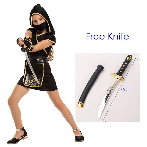 Umorden Halloween Kostymer Pojkar Drak Ninja Kostym Flickor Warrior Cosplay Karnevalsfest Fancy Dress Up För Barn Barn G-0372 (With Knife) M(height 110-120cm)