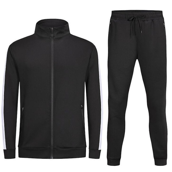 Träningsdräkt för män Athletic Full Zip Casual Sports Jogging Gym Sweatsuit Black L