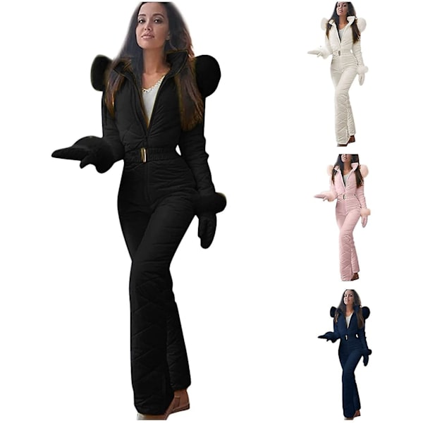 Vinterskiddräkter för kvinnor Plus Size One Pieces Jumpsuits Huvoveraller High Sports Vattentät Snowboard Snowsuits Black 4X-Large