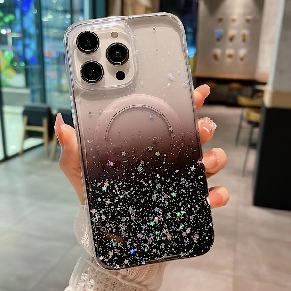 Magsafe Bling Glitter Gradient Stötsäkert genomskinligt anti- case för Iphone 15 Pro Max 15 Ultra Black