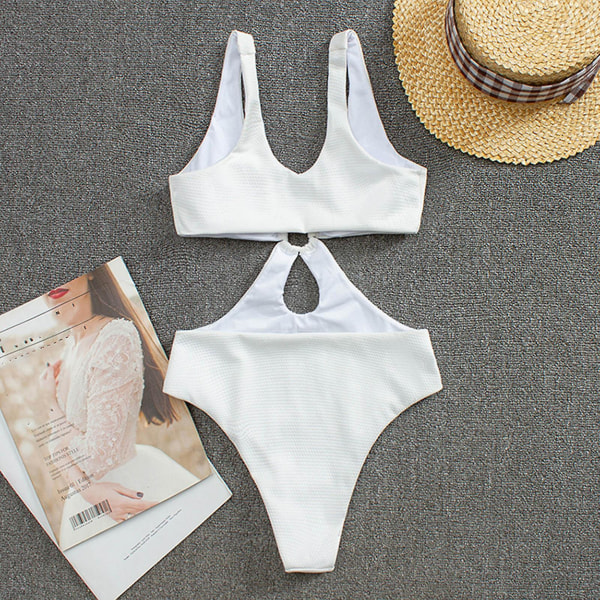 Dambaddräkter Baddräkt Dam Sommarmode Solid ihåligt linne i ett stycke Bikinibaddräkt Dambaddräkter Baddräkter White L