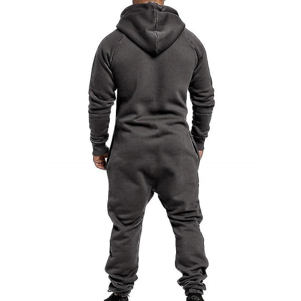 Men Onesie Allt i ett Hoodie Zip Jumpsuit Winter Casual Hooded Romper Playsuit Dark Grey 2XL