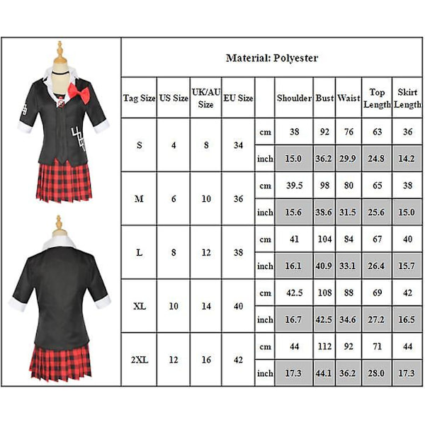 Danganronpa Junko Enoshima Cosplay Set Skoluniform Jacka+skjorta+slips+kjol+rosett+halsband Set Presenter L