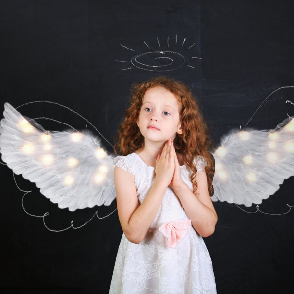 100% New-angel Wings, Light Up Angel Wings och Halo med LED-ljus White 80*40cm