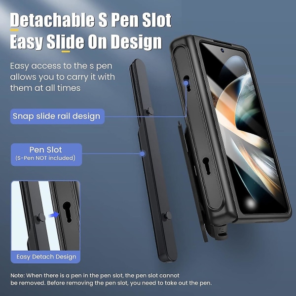 Z Fold 5 Case, Plånbok Gångjärnsskydd Case För Samsung Galaxy Z Fold 5 Med S Pen Hållare & skjutbart cover Black