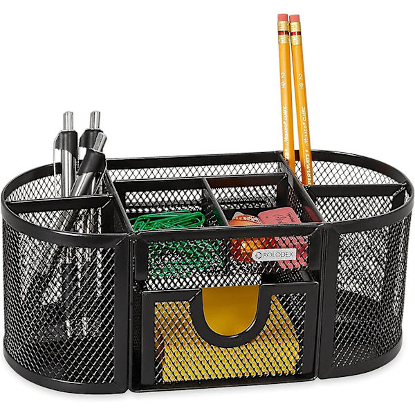 Mesh Pencil Cup Organizer, fyra fack, stål, 8,7" x 4,3" x 4,1", svart null none