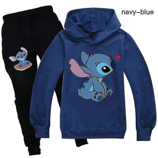 Lilo Stitch Träningsdräkt 2st Hooded Top Huvtröja Byxor Outfit Set Sportkläder för barn Navy 150cm