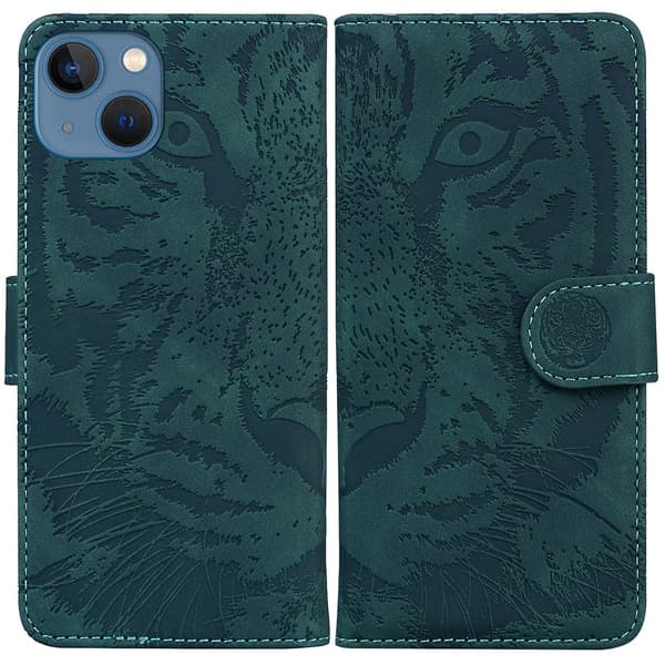 Tiger-präglat case för iPhone 15 Green
