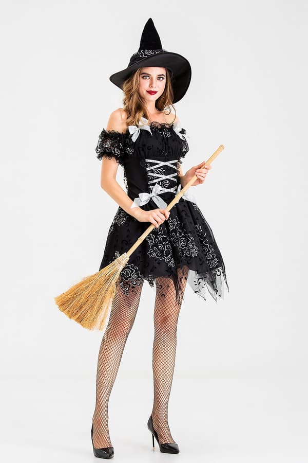 Halloween Svart Häxa Kostym Vuxen Rollspel Kostym S