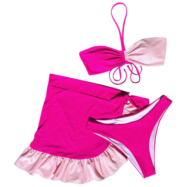 Baddräkt Dam Baddräkt Baddräkt Dam Tredelad Baddräkt Colorblock Bikini Dam Baddräkt Rufsig Baddräkt Tankini Baddräkter För Pink M