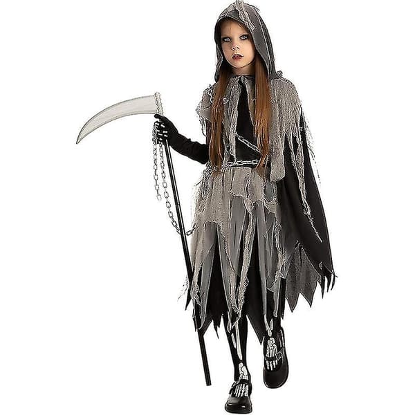 Skrämmande Grim Reaper flickdräkt för barn Halloween kostym 2023 ny ankomst E Height 130-145cm