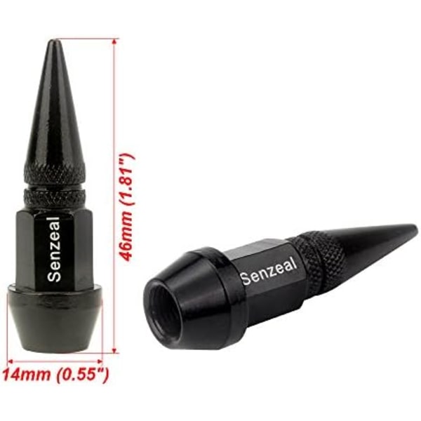 Senzeal 4X Long Impale Spike Style Polerad Aluminium Däck Ventil Kopplar Röd Black-46mm