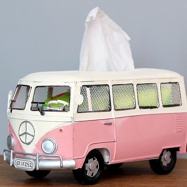 Retro mjukpappershållare för bilar Smidesjärn Creative Bus Tissue Box (rosa) null none