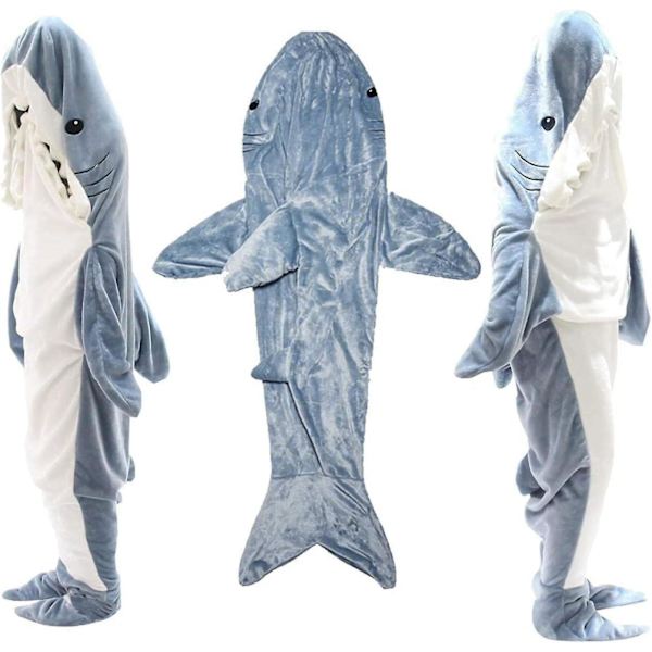 Shark Blanket Hoodie Shark Filt Super Mjuk Mysig Flanell Hoodie Shark Sovsäck Söt Shark Onesie Filt Shark Tail Bärbar Fleece Th L