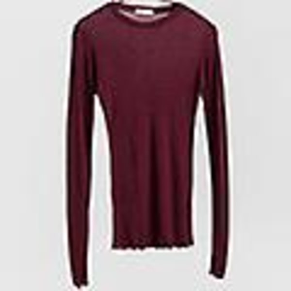 Enkel T-shirt av hög kvalitet Dam Bomull Elastisk Basic T-shirts Kvinnliga Casual Toppar Långärmad sexig tunn T-shirt Se Through Z S Claret