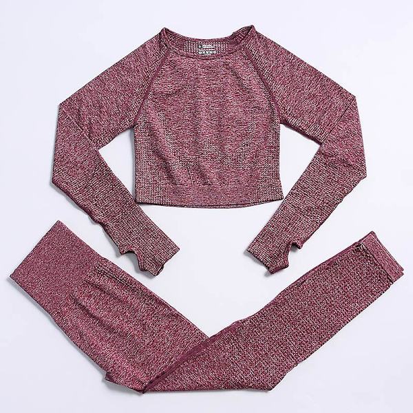 2-delat set Kvinnor Träningskläder Gym Set Fitness Sportkläder Crop Top Sports BH Sömlösa Leggings Active Wear Outfit Kostym C Wine Red 2pcs16 L