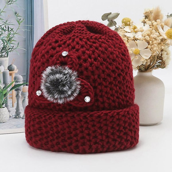 Elders Ull Stickad Slouchy Beanie Hat Charmig Design Dam Vinter Hattar Perfekt semesterpresent till mormor Purple