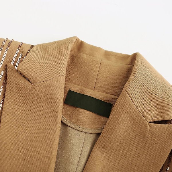 Yynuda Dammodesjal med glänsande paljetter Slim Fit Casual Kostymjacka med en knapp Khaki 2XL
