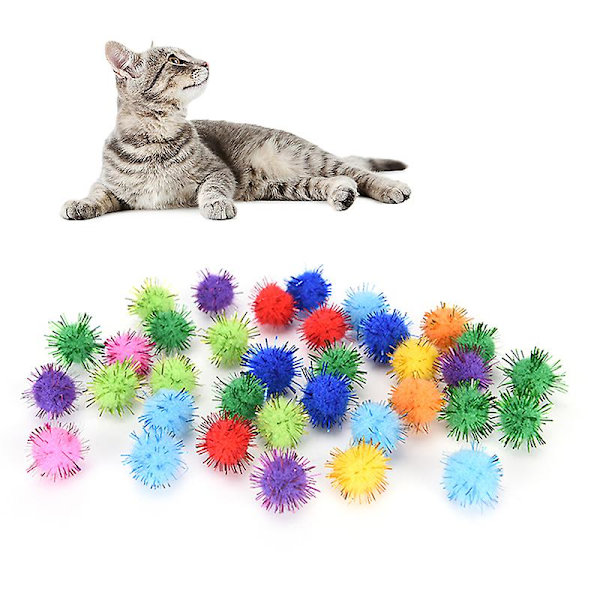 100st Glitter Tinsel Pompom Bollar Små Pompoms Boll Katt Valp Leksaker Husdjursförsörjning Hfmqv multicolor 0.59 inch