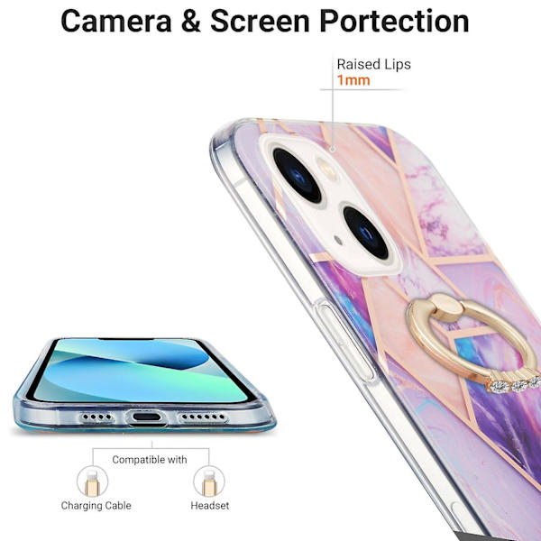 TPU- case med skarvmarmormönster för iPhone 15 Light purple