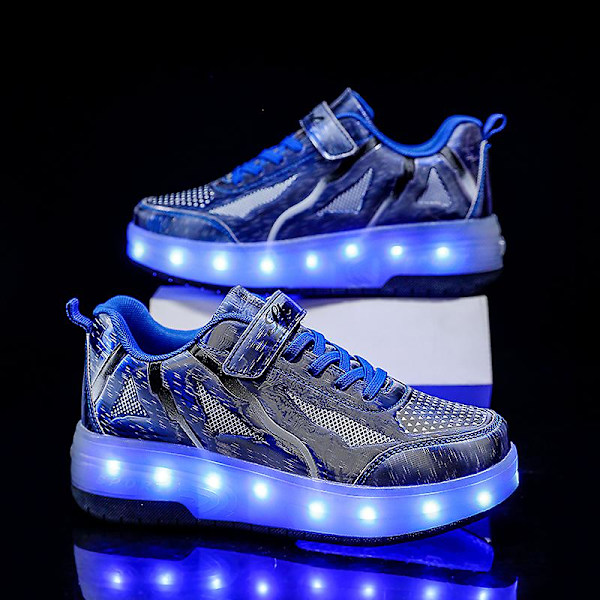 Barnsneakers Dubbelhjulsskor Led Light Skor q8 Blue 40