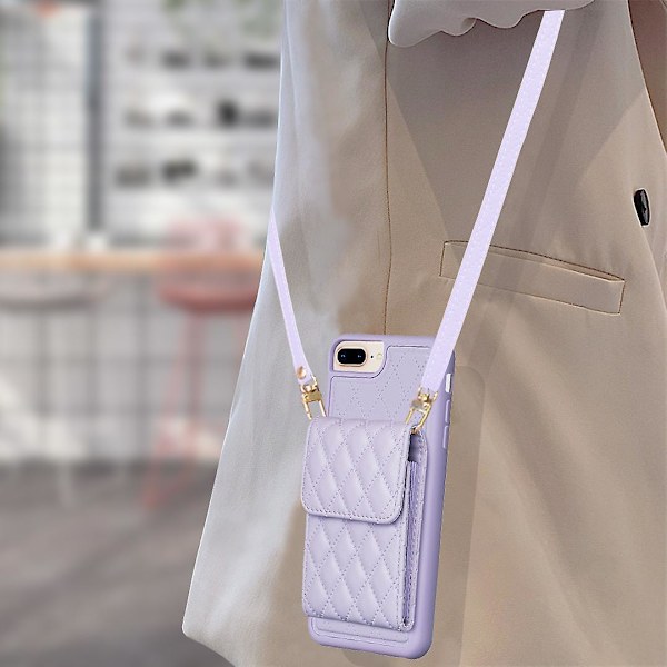 Bf22-stil för Iphone 6 Plus / 6s Plus / 7 Plus / 8 Plus Kickstand Läder+tpu- case Korthållare Cover Purple