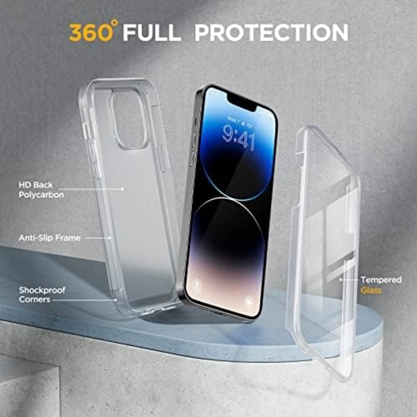 Miracase Glass Series Designad för iPhone 14 Pro Max Case 6,7 tum, [2023 Upgrade] Bumper Case med inbyggd 9H härdat glas Scr Matte Clear