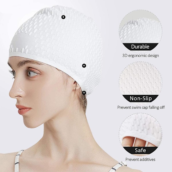 Sunrain silikon cap bubbla form för att minska Warer Drag, återanvändbar cap för kvinnor och män Håll frisyren oförändrad White none
