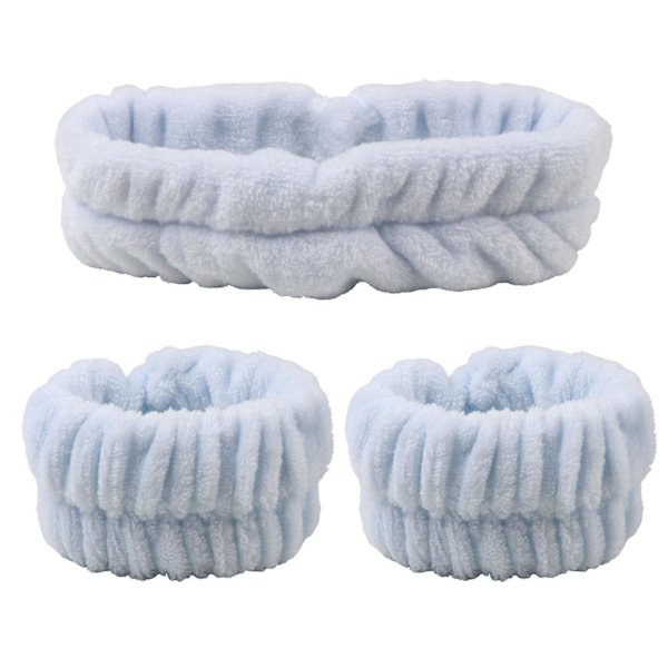1 Hårband 2 Handledsband Set Mikrofiber Handdukstvätt Handduksband Armband för att tvätta ansiktsabsorberande armband Handledssvettband för kvinnor Gir Blue