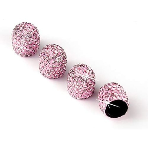 JUSTTOP 4-pack handgjorda Crystal Rhinestone däckventilspindelkapslar, hjuldäcksventil, attraktiv dammtät Bling biltillbehör, Universal för Pink
