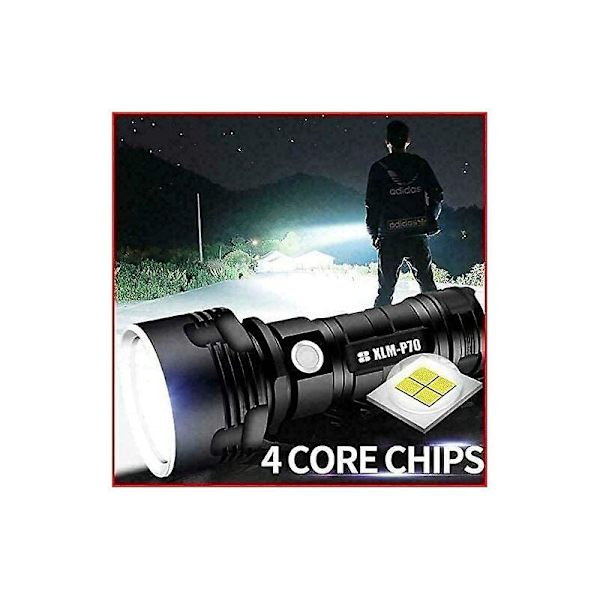 P70 Torch, 30000-100000 Lumen High Power Led Ultra Bright Vattentät Ficklampa, Kraftfullaste Xlm-p70 50w 3-läges Ficklampa (enkel batter null none