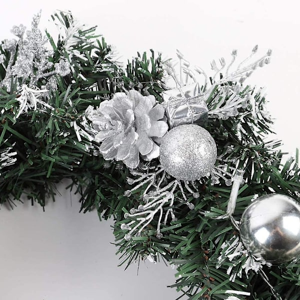 Upplyst julkrans med led-ljus, 40 cm förupplyst dörrkrans med ornament, batteridriven konstgjord krans ytterdörr som hänger null none