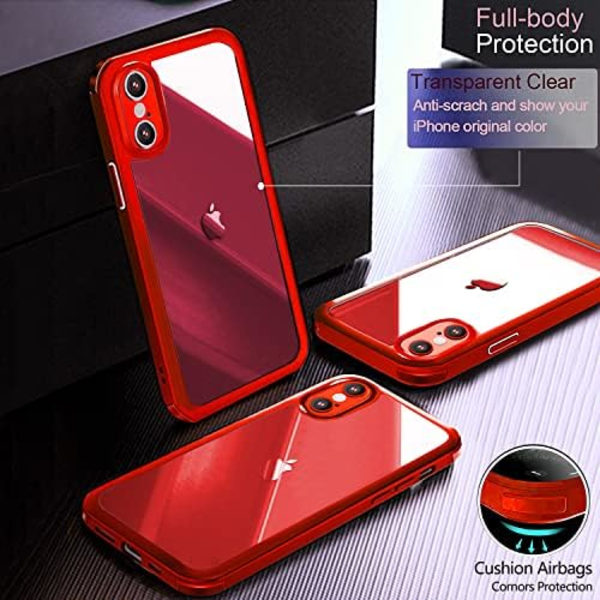UBUNU iPhone Xs Max- case med skärmskydd [Inbyggt 9H hårt härdat glas], för Magsafe 360 ​​helkroppsskydd, genomskinligt skyddande iPh Red