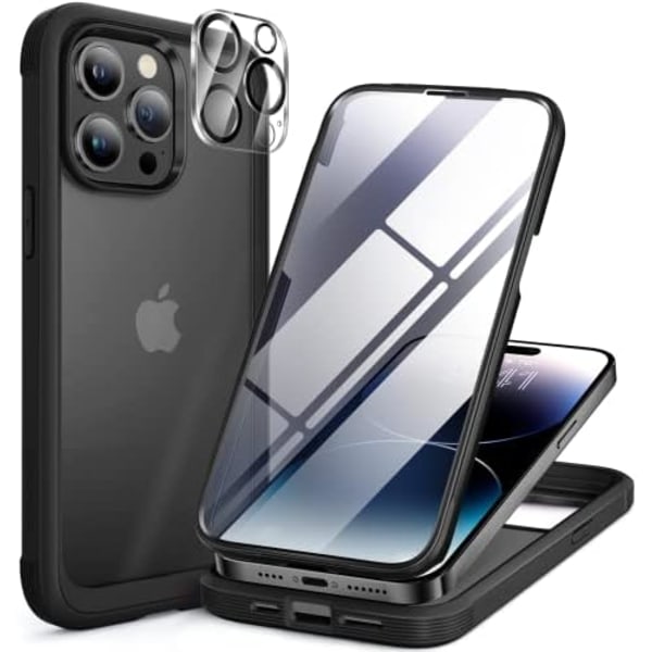 Miracase Glass Series Designad för iPhone 14 Pro Max Case 6,7 tum, [2023 Upgrade] Bumper Case med inbyggd 9H härdat glas Scr Matte Black