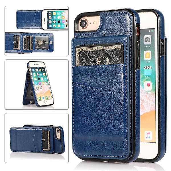 För Iphone 7 / 8 / Se (2020) / Se (2022) Korthållare Phone case Kickstand Pu Läder + Tpu cover Dark Blue