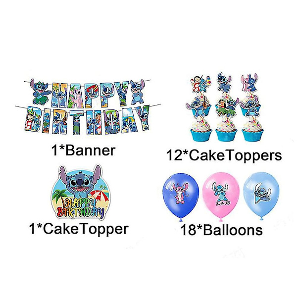 Stygn tema födelsedagsfest dekoration ballonger banners tårta toppers set null none