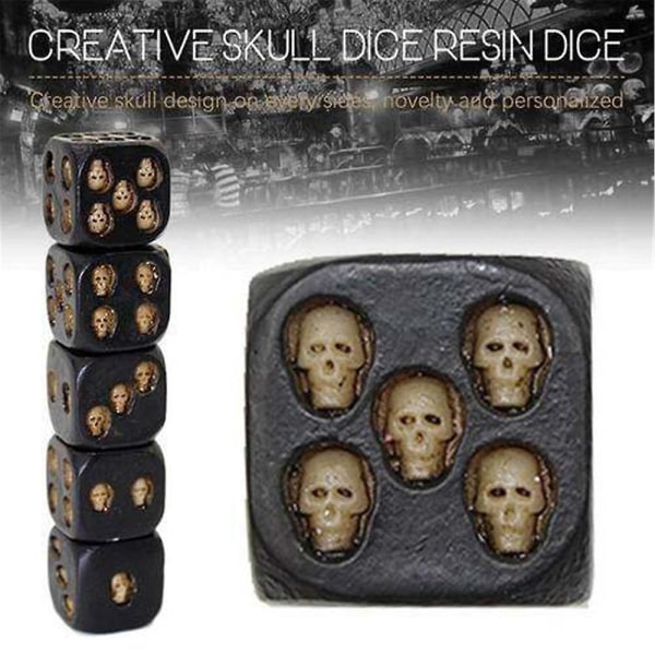 5 st Vintage Creative Black Skull Dice 6-sidig tärningsleksak för festbrädspel null none