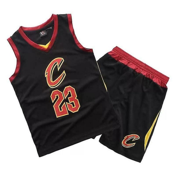 Kids Unisex Basket Training Suit Kits Väst Skjorta + Shorts Sets_s 23 Black cavs XL(150CM-160CM)