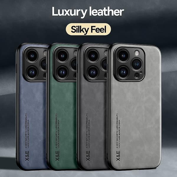 Magnetisk läderbaksida phone case för iPhone 15 Green