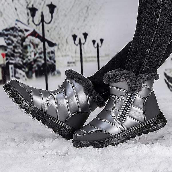 Dam vintersnöskor Vattentåliga skor Anti-halk Casual Lätt vandringskänga Q207 Silver 37