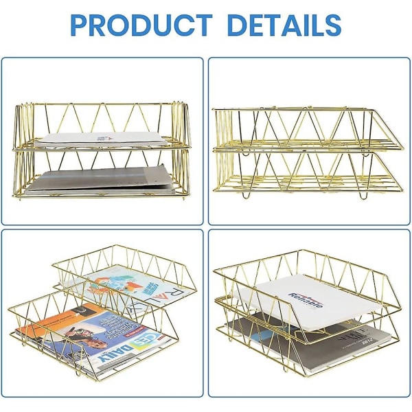 Stapelbar brevfack, 2-lagers metallpappersfack för skrivbord, slitstark organizer null none