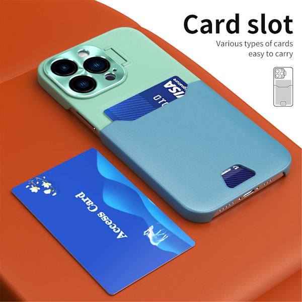 Läderkamera Case För Iphone 15 Pro Max Med Kortplats Stativhållare Green Blue