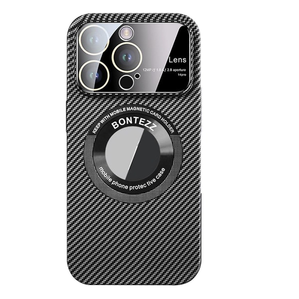 Case i kolfiber för Iphone 15 Pro Max, logotypvy Ultratunt tunt case med linsskydd, kompatibelt med Magsafe Black For iPhone 15 Pro Max