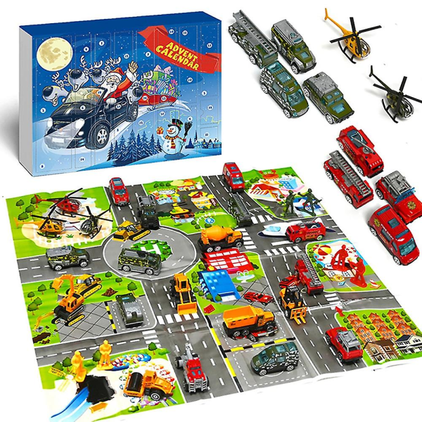 Bilar Adventskalender för barn Pojkar 2022 jul, 24 tillbakadragna fordon Lekset med kran Helikopter Traktorkonstruktion Tru Styles 2