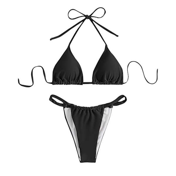 Baddräkt i plusstorlek för kvinnor Baddräkt dam Enfärgad delad hög midja Bikinibaddräkt Bikinibaddräkt för kvinnor Black XL