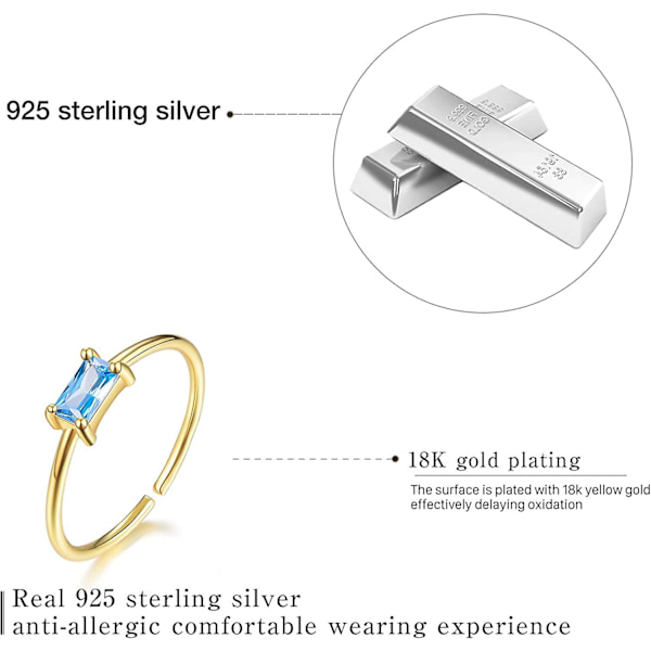 18k guldplätering 925 Sterling Silver Justerbara Ringar Smaragdformade Cubic Zirconia Ringar Brud Vigselringar för kvinnor Yellow GoldBlue none
