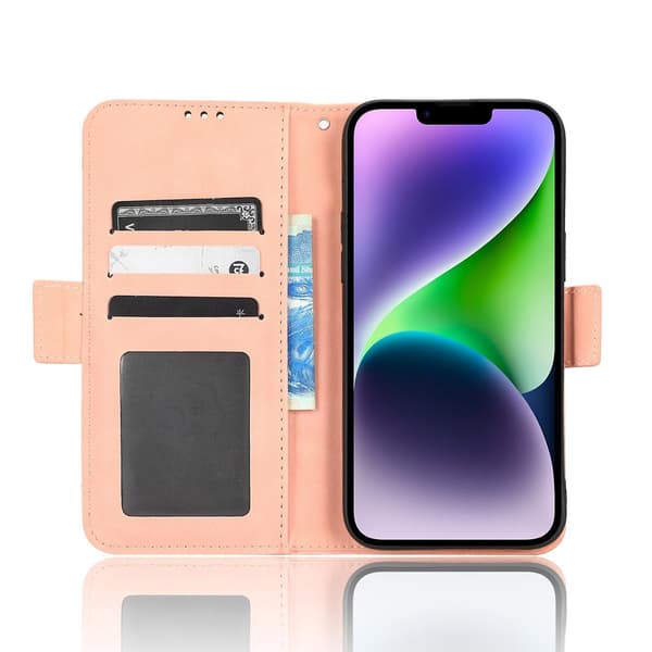 Phone case i läder för kortplatser för iPhone 15 Pink