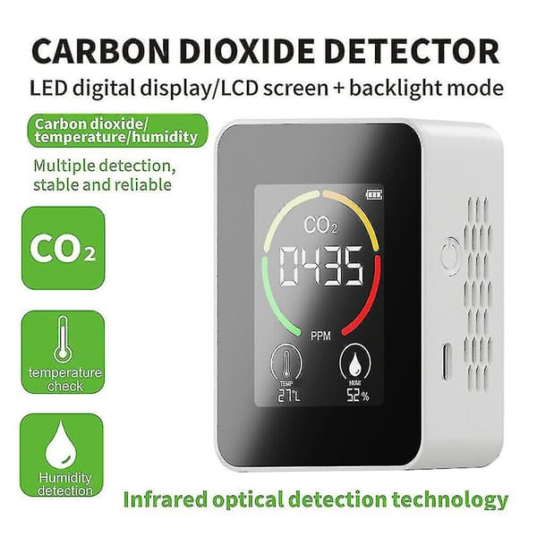 Co2-sensor inomhus Co2-mätare Digital luftdetektor Intelligent luftkvalitetsanalysator White