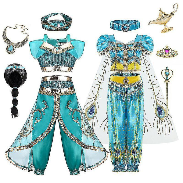Jasmine Princess Dress Kjol Aladdin Lampa Halloween Cosplay Kostym Barn Flickor Festklänningar Toppbyxor PML22003-Dress kit 140cm
